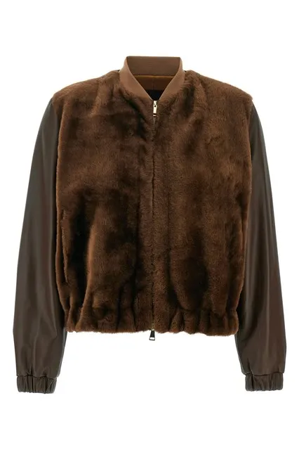 Fur waistcoat bomber jacket - Brown