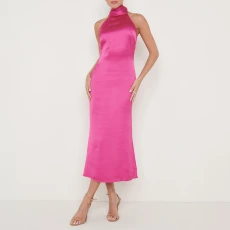 Fuschia Raleigh Halter Neck Tie Dress - Pink