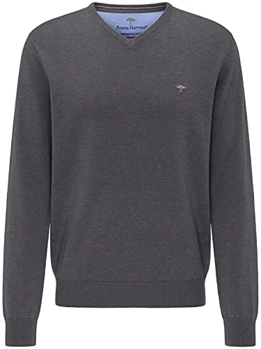 Fynch Hatton Men`s V Neck Jumper - 1220-211 971 - Ashgrey (M)