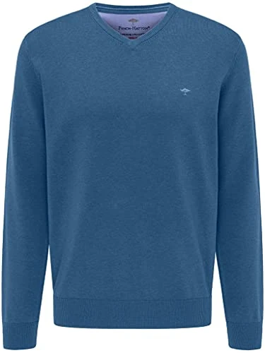 Fynch Hatton Men`s V Neck Jumper - SFPK211 - Azure (3XL, Azure)