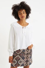 Gaela Moss Crepe Statement Collar Long Sleeve Blouse - black