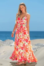 Garden Fiesta Floral Maxi Dress - Red