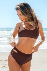 Garden Glimpse Brown Cutout High Waisted Bikini Set