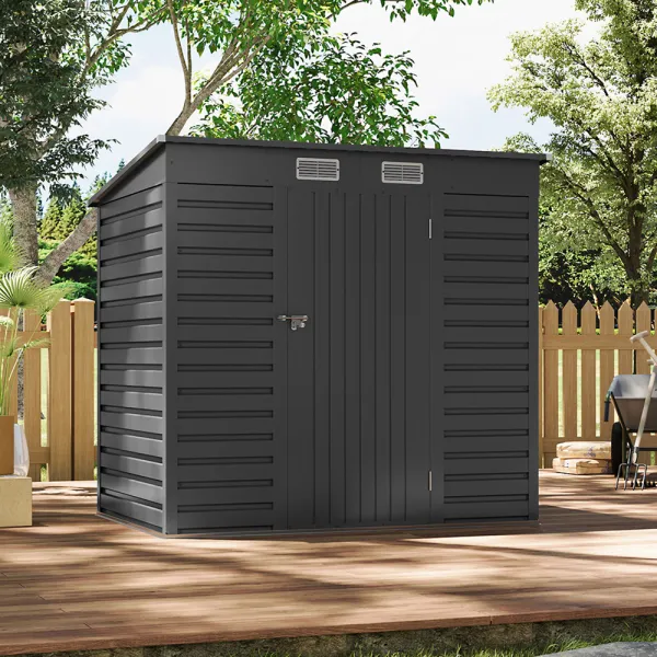 Garden Outdoor Galvanized Steel Storage Shed - Charcoal Black - Size Large