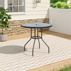 Garden Tempered Glass Round Wood Grain Coffee Table - Black