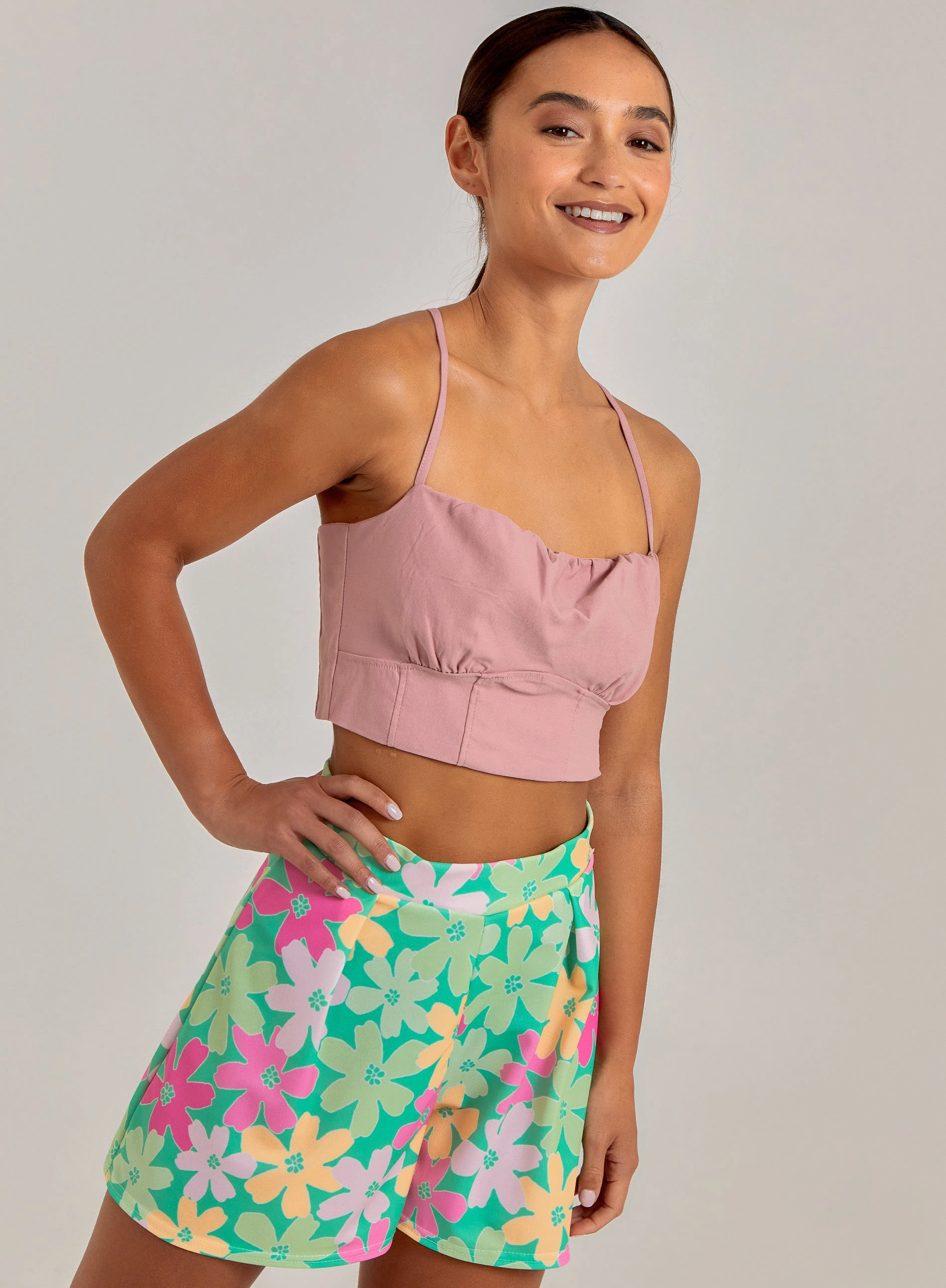 Gathered Bengaline Crop Top Pink