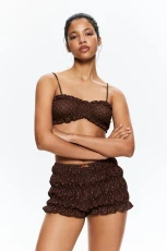 Gathered Polka Dot Shorts - Chocolate