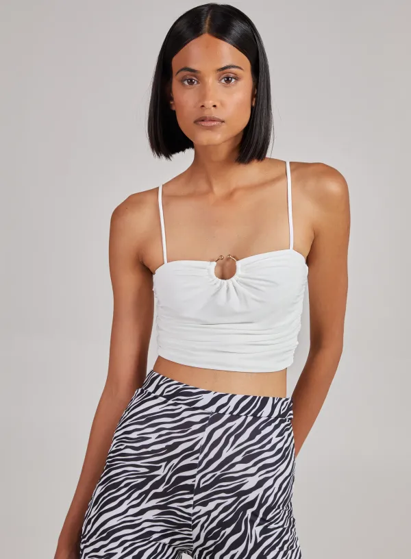 Gathered Ring Detail Slinky Cami Top - - Ivory