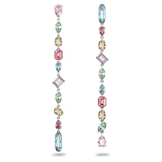 Gema drop earrings, Asymmetrical, Multicoloured, Rhodium plated Gema drop earrings, Asymmetrical, Multicoloured, Rhodium plated