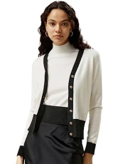 Gemini 100% Cashmere Cardigan with Contrasting Hem for Women Mock Neck Button Front Sweater Soft Warm Outerwear Fall Ladies(White,M Gemini 100% Cashmere Cardigan with Contrasting Hem for Women Mock Neck Button Front Sweater Soft Warm Outerwear Fall Ladies(White,M