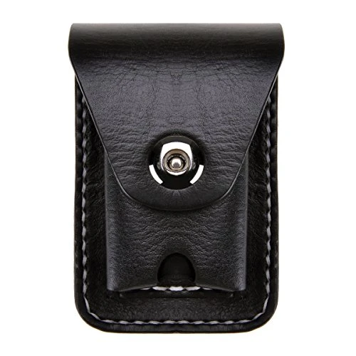 Genuine Leather Cigarette Case for Zippo Super Match Box, Handmade Button Closure Bag(Black)