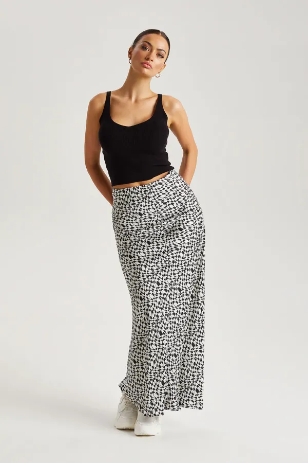 Geometric Satin Maxi Skirt