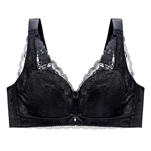 Gifts for Women Bras for Women UK Full Coverage Backless Bra Women's Deep Plunge Bra Convertible Push up Seamless U Bra Floral Lace Everyday Bra Xmas Gifts for Women Sale Clearance Black