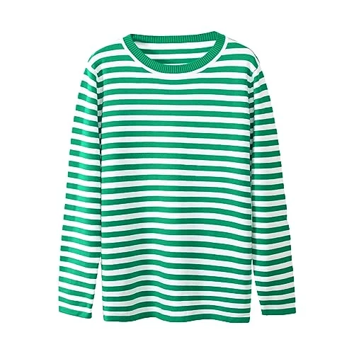 Gifts Women's Round Neck Knitted Pure Color Sweater European and American Autumn and Winter Women's Versatile Commute Temperament Classic Ladies Top Sweaters Sale Clearance Items Under 5 Pounds Green