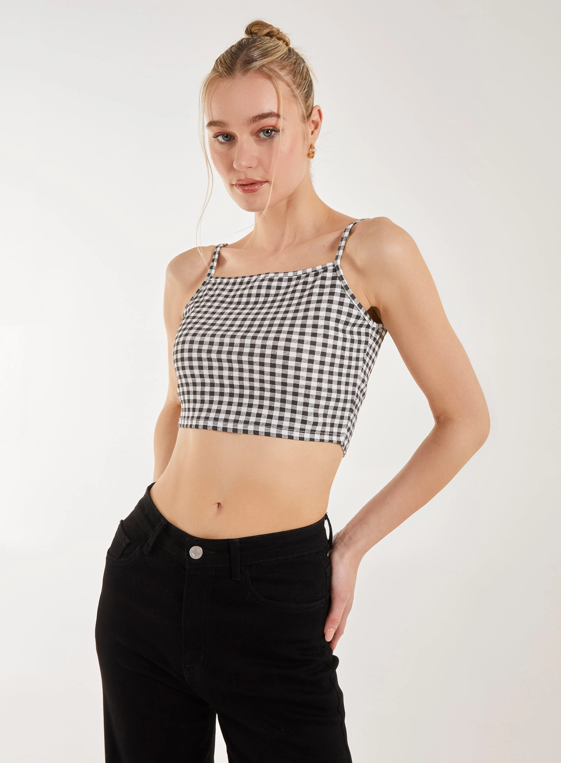 Gingham Crop Top Black/White