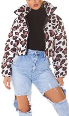 Giraffe Printed Crop Quilted Jacket, giraffe, One size