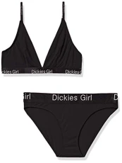 Girl Women's Dual Tone Triangle Bra & Bikini Set Base Layer, Black, Large