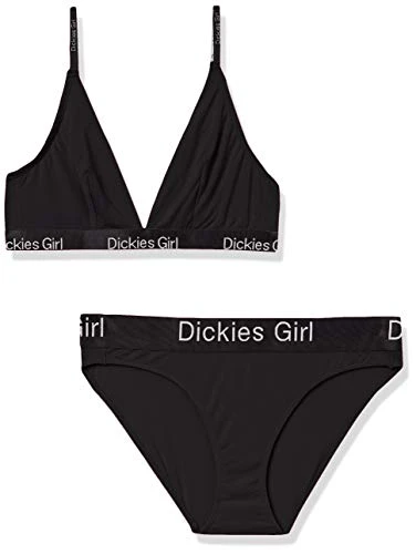 Girl Women's Dual Tone Triangle Bra & Bikini Set Base Layer, Black, Large