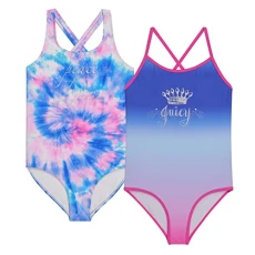 Girls 2 Pack One Piece Swimsuit Set, Kids Bathing Suit Swimwear, Cute Ombre/Tie Dye/Tropical Print Beach Wear, Tdye, 14