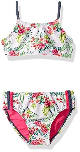 Girls' 2-Piece Swim Bathing Suit Bikini Set, Fuchsia Multi Floral, 8