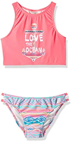Girls' 2-Piece Tankini Swim Bathing Suit Set, Love The Ocean, 8
