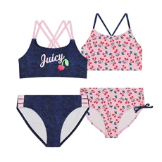 Girls 4 Pack Two Piece Bikini Swimsuit Set, Kids Bathing Suit Swimwear Bikinis - Tie Dye, Ombre, Metallic, Ombre, 14