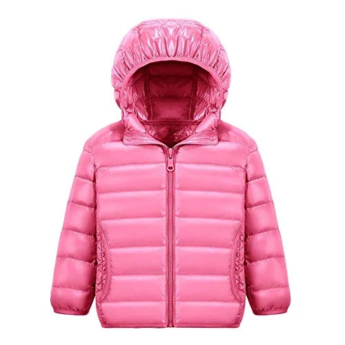 Girls Boys Puffer Coat Jacket Quilted Hooded Coats Packable Lightweight Padded Jackets Pink 140Cm
