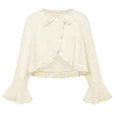 Girls' Casual Bolero Long-Sleeved Children's Shoulder Jacket with Ruffles Summer Light Cardigan Apricot 8 Years Girls' Casual Bolero Long-Sleeved Children's Shoulder Jacket with Ruffles Summer Light Cardigan Apricot 8 Years