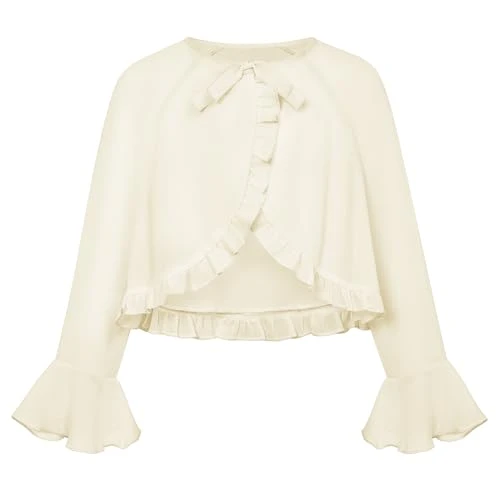 Girls' Casual Bolero Long-Sleeved Children's Shoulder Jacket with Ruffles Summer Light Cardigan Apricot 8 Years