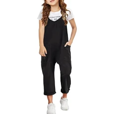 Girls Casual Sleeveless Jumpsuits Spaghetti Strap Loose Overalls Rompers Long Pants With Pocket 1 Pi