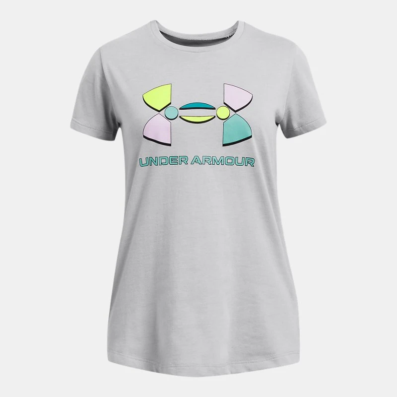 Girls Colorblock Big Logo Short Sleeve Mod Gray Medium Heather / Black YLG (59 in)