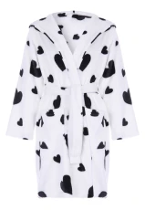 Girls Cream & Black Heart Print Dressing Gown Girls Cream & Black Heart Print Dressing Gown