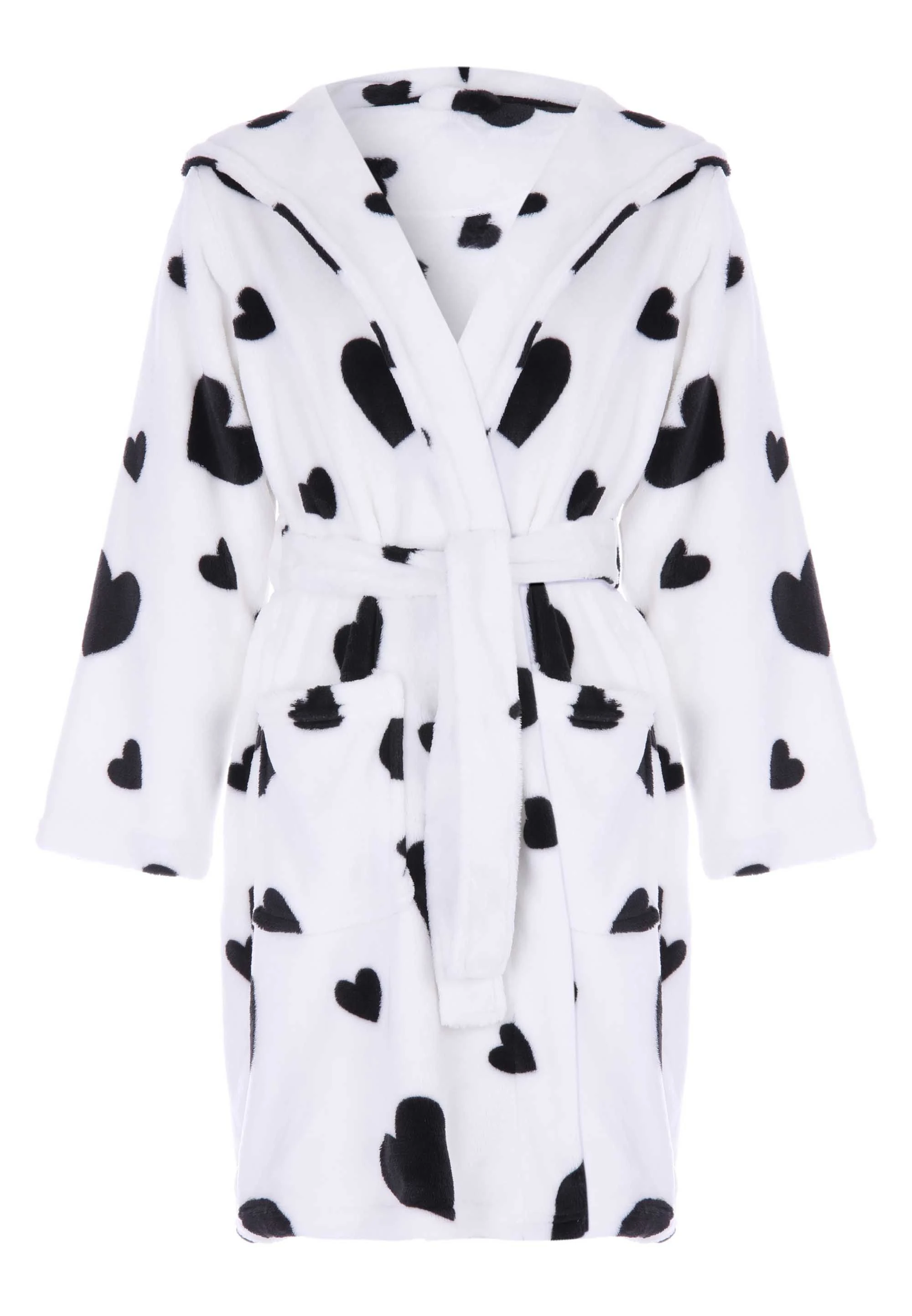 Girls Cream & Black Heart Print Dressing Gown