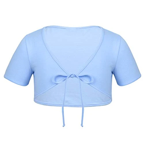Girls Cropped Bolero Kids Short Sleeve Self-tie Up Front Blouse Crop Shrug Cardigan Tops Light Blue 12-24 Months