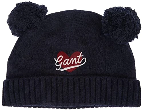 Girl's D2. POMPOM HEART BEANIE Hat, Black, S/M