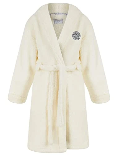 Girl's Elleray Soft Fleece Hooded Dressing Gown with Tie Belt - Ecru - 9-10 Years