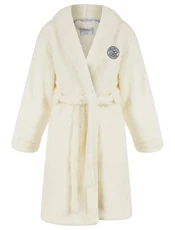 Girl's Elleray Soft Fleece Hooded Dressing Gown with Tie Belt - Ecru - 9-10 Years