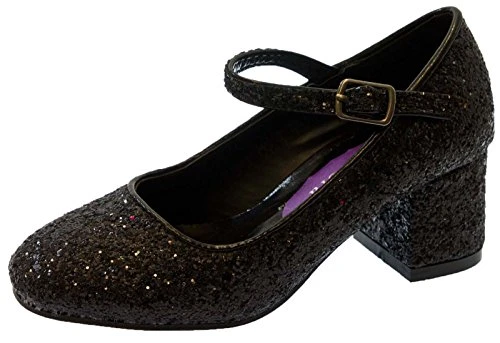 Girls Faux Leather Party Shoes Black Glitter UK 12