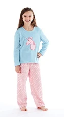 Girls Fun Unicorn Print Super Soft Coral Fleece Loungewear Pyjama Set [Size 13 Years, Colour Light Blue Unicorn]