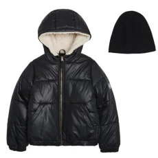 Girl's Iridescent Quilted Midweight Winter Puffer Coat, Black, 7/8 Girl's Iridescent Quilted Midweight Winter Puffer Coat, Black, 7/8