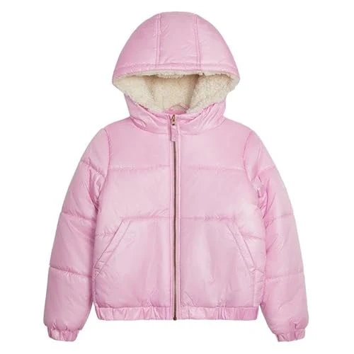 Girl's Iridescent Quilted Midweight Winter Puffer Coat, Lilac, 10/12