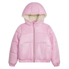 Girl's Iridescent Quilted Midweight Winter Puffer Coat, Lilac, 7/8 Girl's Iridescent Quilted Midweight Winter Puffer Coat, Lilac, 7/8