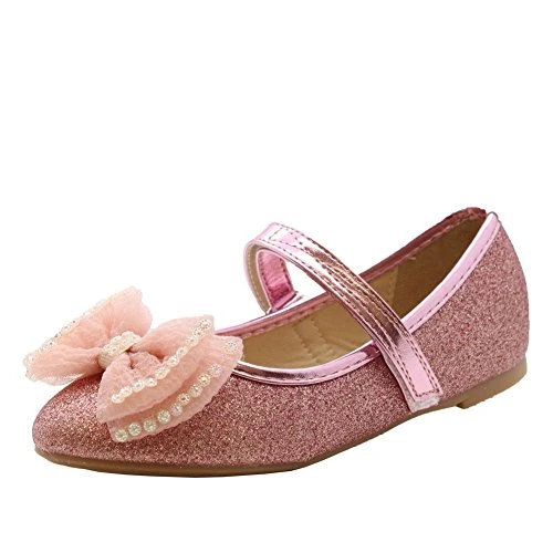 Girls Kids Party Glitters Bow Ballet Dolly Pumps Ballerina Shoes Mary Janes Size 2 Pink