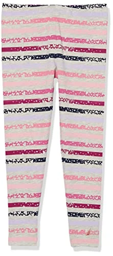 Girls' Leggings, Full Length Pull-on Stretch Pants with Elastic Waistband & Logo Detail, Oatmeal Multi, 12-14