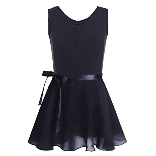 Girls Leotard Skirt Ballet Dress Set Sleeveless Tank Top with Wrap Skirt for Sport Gymnastics Dancing Black 12-14 Years