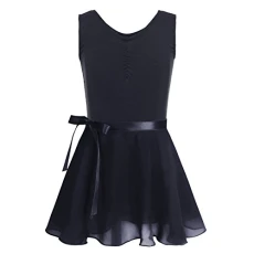 Girls Leotard Skirt Ballet Dress Set Sleeveless Tank Top with Wrap Skirt for Sport Gymnastics Dancing Black 12-14 Years