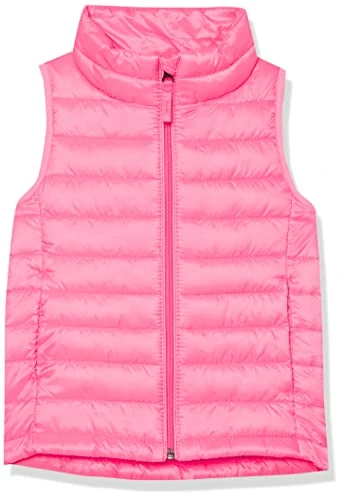 Girls' Lightweight Water-Resistant Packable Puffer Gilet, Neon Pink, 5 Years