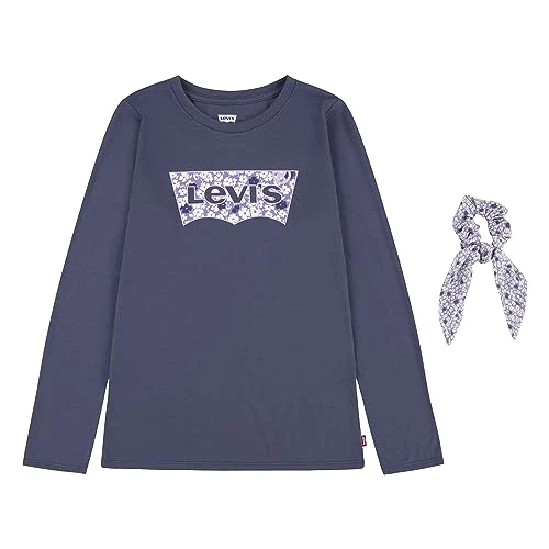 Girls Lvg Ls Floral Tee With Scrunch 4ej311 Tshirt, Crown Blue, 12 Years UK