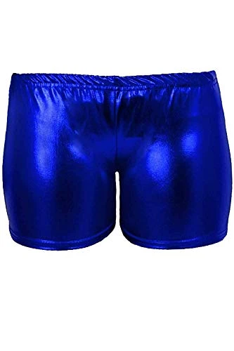 Girls Metallic Wet Look Gymnastics Dance Stretch Party Children's Hot Pants Shorts [Royal Blue, UK 4-5]