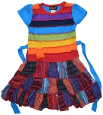 Girls Multicolor Tie Back Rainbow Stripe Kids Patchwork Skirt Flower Dress 5-6 Years Girls Multicolor Tie Back Rainbow Stripe Kids Patchwork Skirt Flower Dress 5-6 Years